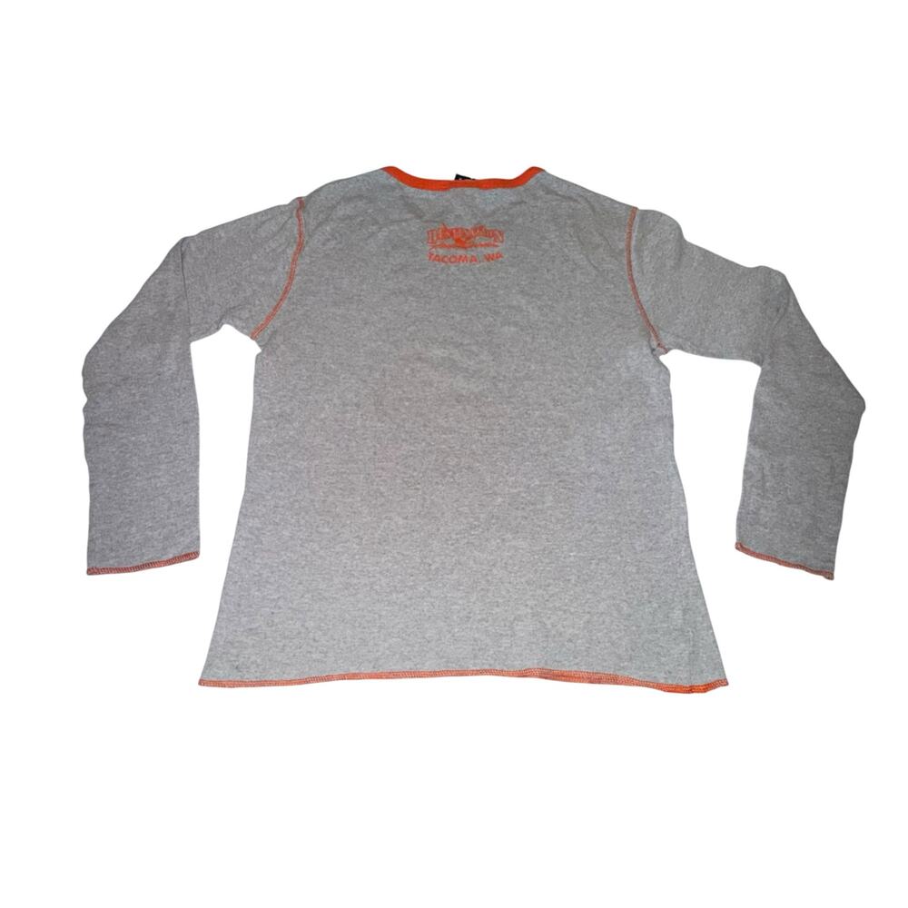 Harley-Davidson Women’s Gray Long Sleeve V-Neck T Shirt Orange Trim Tacoma WA LG - Picture 8 of 10